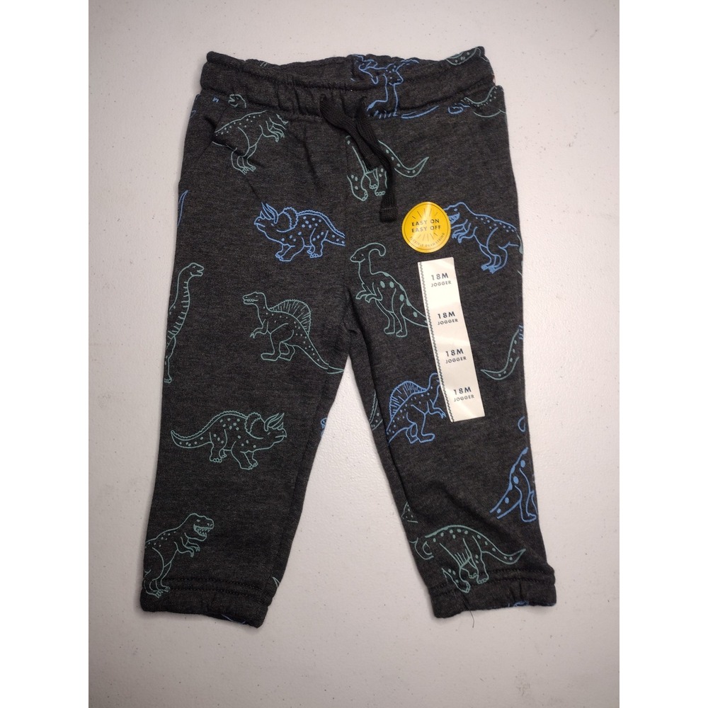 Cat Jack Toddler Boys 18M Jogger Pants Dinosaur Print Charcoal Gray Easy On Off